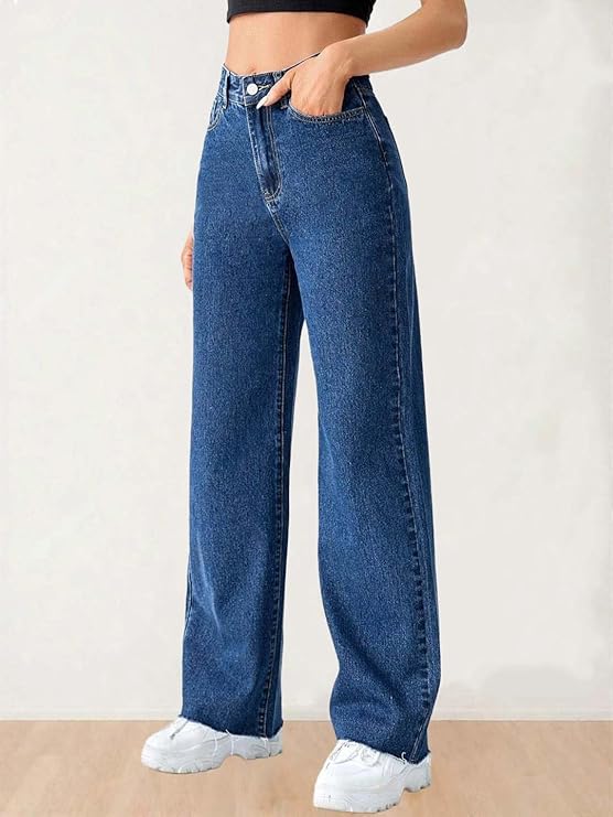 KORVIA Women’s High Rise Straight Fit Jeans with Classic Design, Comfortable Fabric and Stylish Look