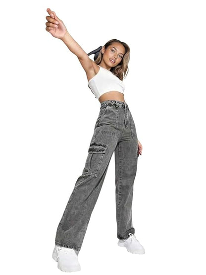 KORVIA Women's High Waist Wide Fit Jeans – Relaxed Denim Pants with Stylish Wide Leg Design