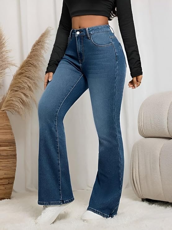 Ben Martin Women’s High Waist Jeans || Flared Bell Bottom Bootcut Pants || Wide Leg Stretch Denim – Perfect for Travel, Party & Everyday Use – Sizes 26–40 (2)