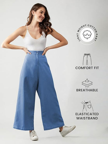 Mira Charm Women's High-Waist Denim Flared Pants with Stylish Retro Look for Casual and Party Wear