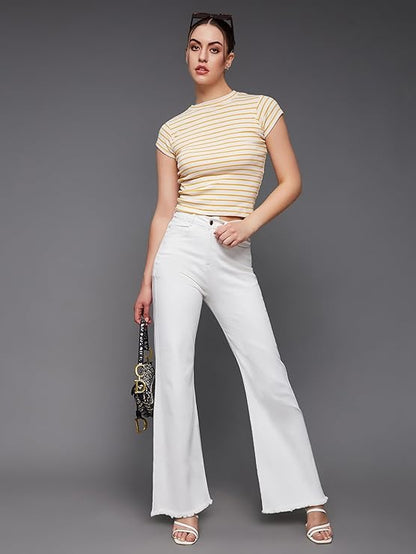 Mira Charm Women's High Rise Bootcut Denim Jeans with Stretchable Regular Fit and Flattering Shape