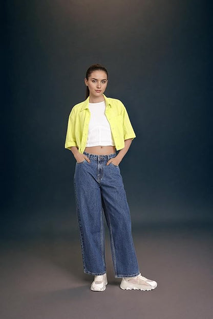 INZORA Women's Baggy Fit Jeans - Mid-Rise | 100% Cotton | Comfortable and Stylish Jeans for Women