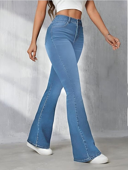 Bella Maris Women’s Light Blue High Waist Flared Bell Bottom Jeans || Wide Leg Stretch Bootcut Denim Pants