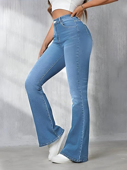 Bella Maris Women’s Light Blue High Waist Flared Bell Bottom Jeans || Wide Leg Stretch Bootcut Denim Pants