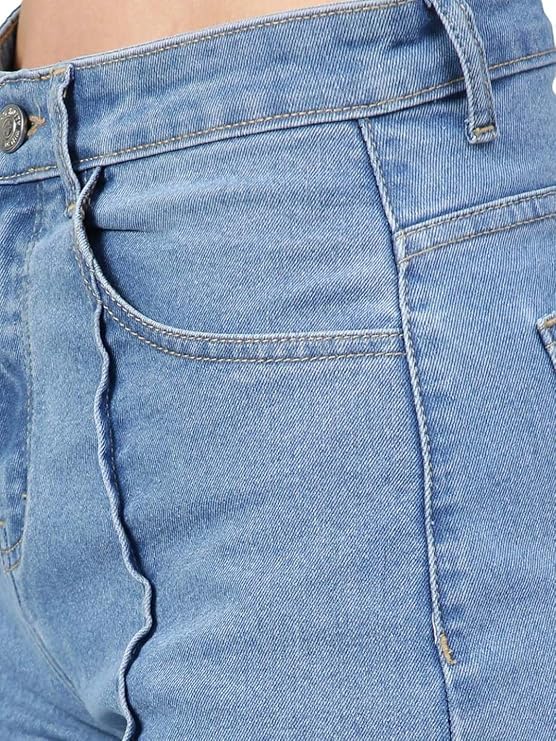 KORVIA Women’s High Rise Cotton Lycra Solid Jeans with Comfortable Stretch and Slim Fit Style