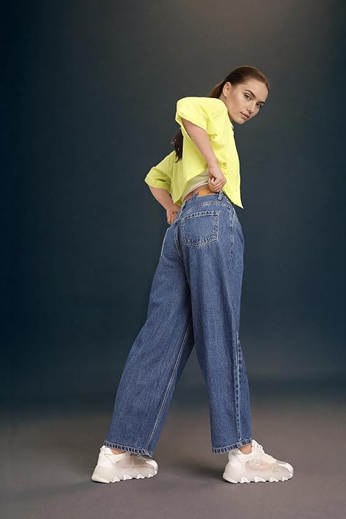 INZORA Women's Baggy Fit Jeans - Mid-Rise | 100% Cotton | Comfortable and Stylish Jeans for Women