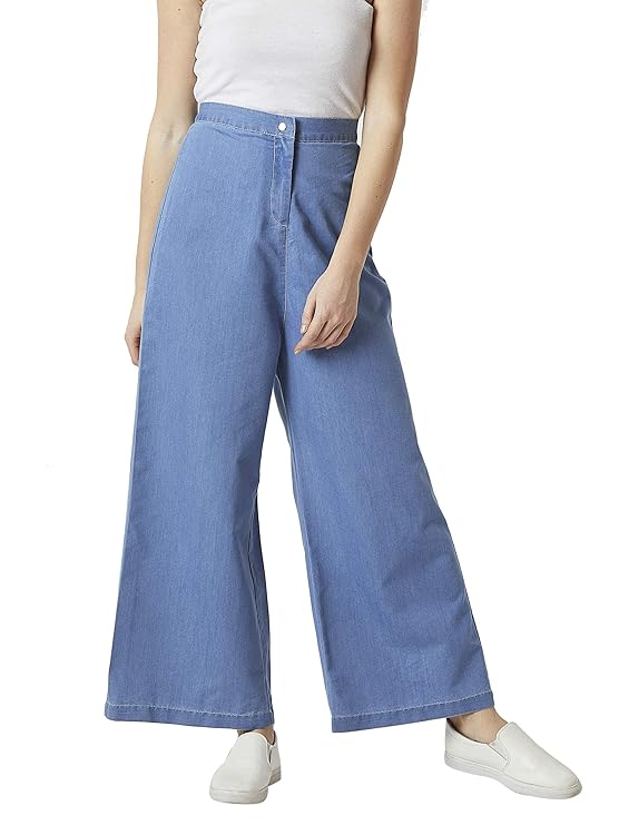 Mira Charm Women's High-Waist Denim Flared Pants with Stylish Retro Look for Casual and Party Wear