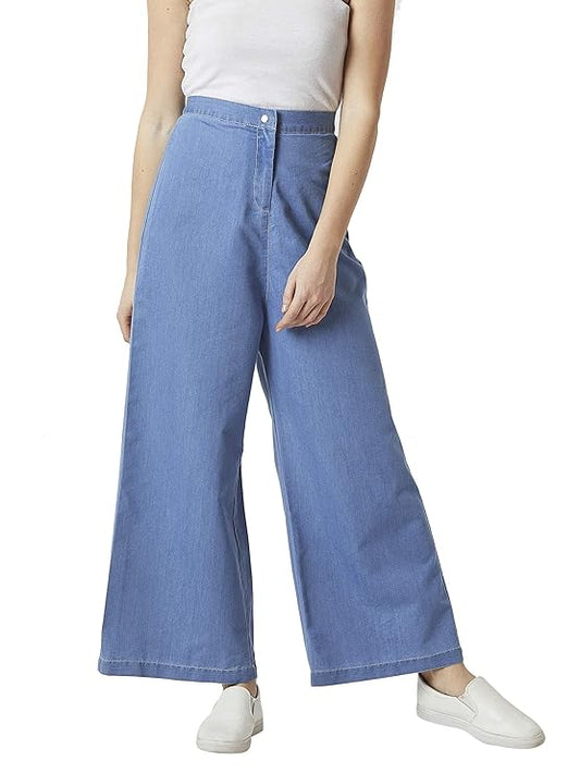 Mira Charm Women's High-Waist Denim Flared Pants with Stylish Retro Look for Casual and Party Wear
