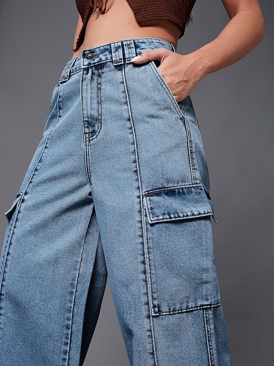 Mira Charm Women's Wide Leg High Rise Denim Pants with Regular Length Fit for Casual Everyday Wear
