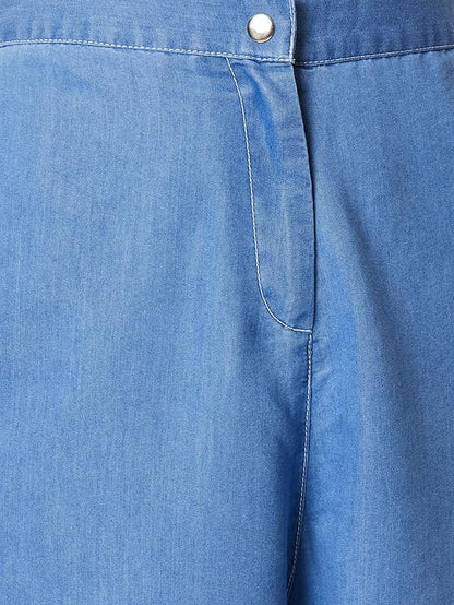 Mira Charm Women's High-Waist Denim Flared Pants with Stylish Retro Look for Casual and Party Wear